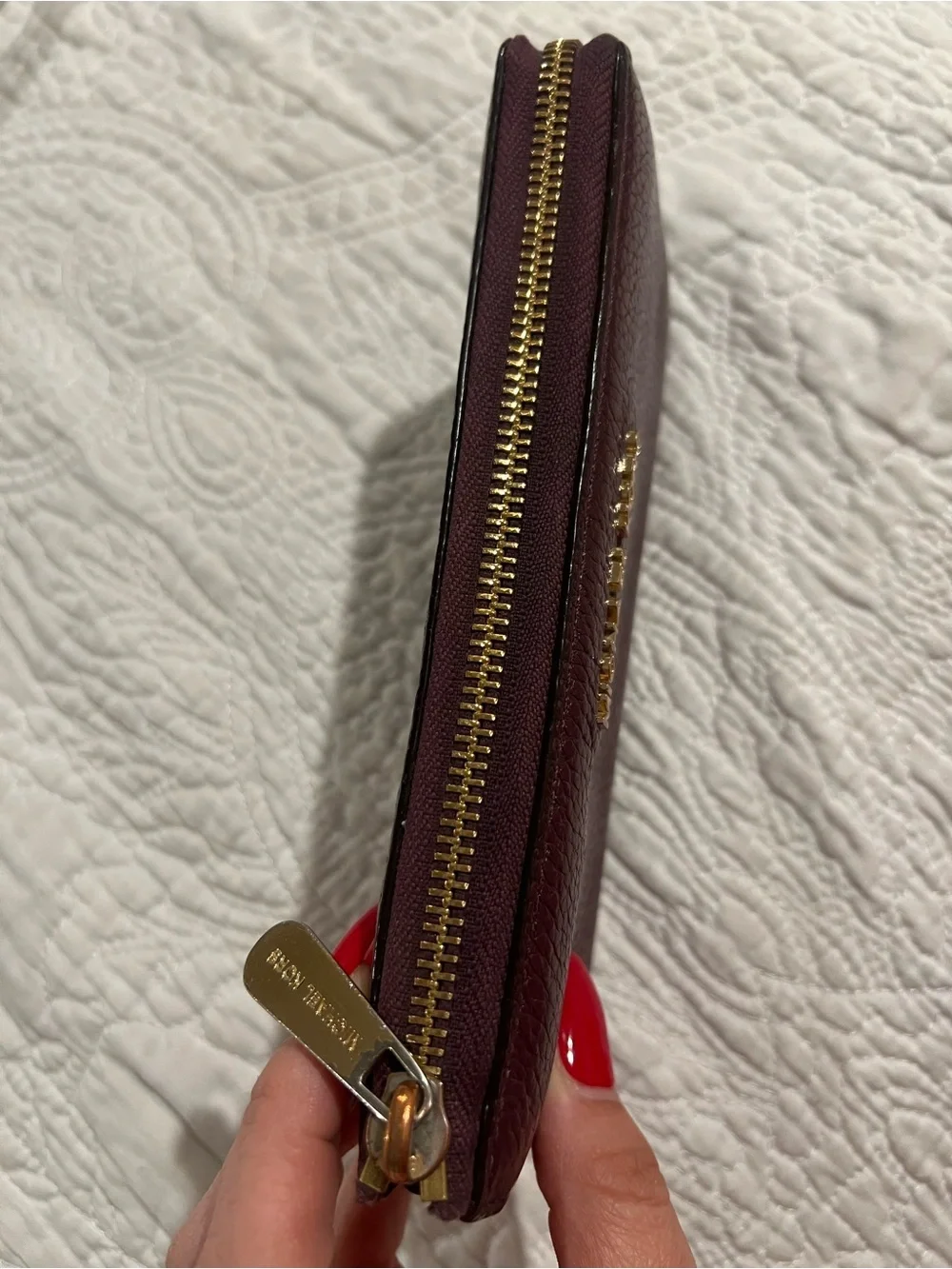 Michael Kors Burgundy Leather Zip-Around Wallet with Gold Logo